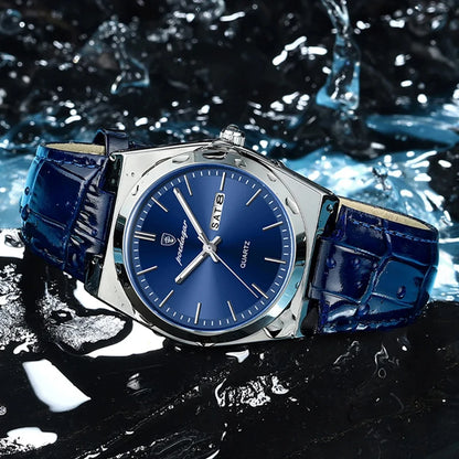 POEDAGAR New Men Watch Luxury Brand Leather Strap Double Calendar Waterproof Male Business Leisure Fashion Quartz Watches Mens