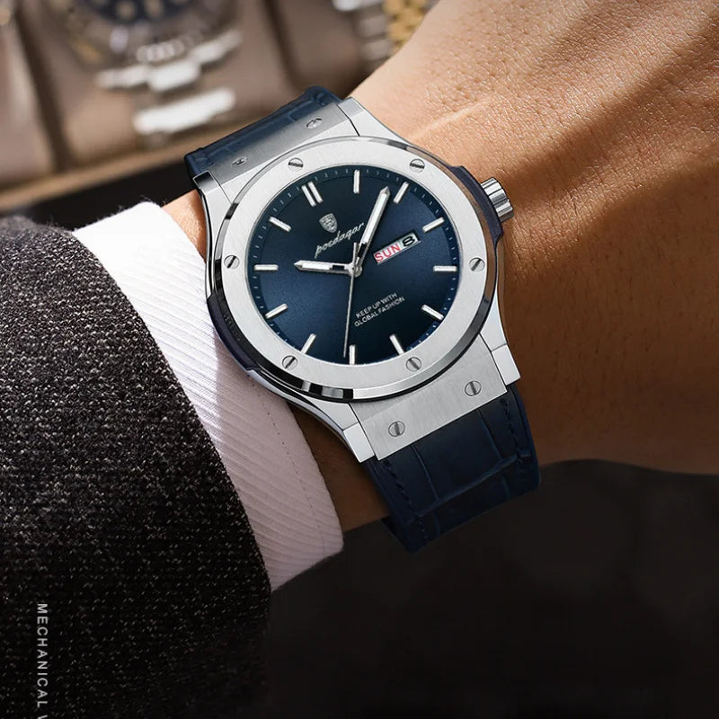 Men's Quartz Watch Original Series with Quartz Movement 41mm Dial Day Date Calendar Luminous Function Leather Silicone Strap