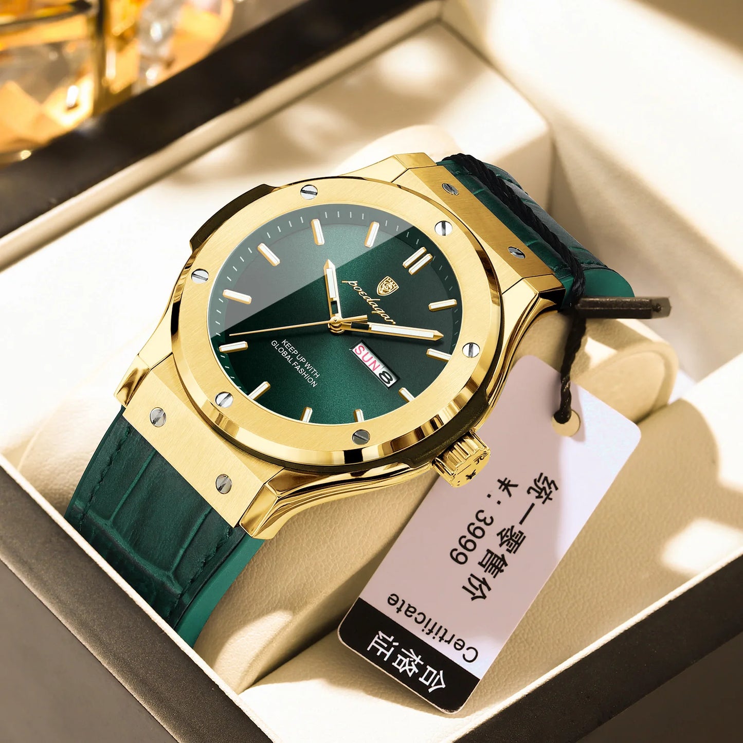 Men's Quartz Watch Original Series with Quartz Movement 41mm Dial Day Date Calendar Luminous Function Leather Silicone Strap