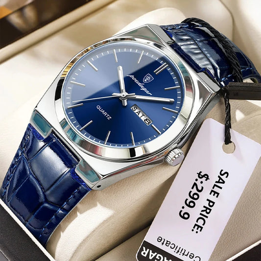 POEDAGAR New Men Watch Luxury Brand Leather Strap Double Calendar Waterproof Male Business Leisure Fashion Quartz Watches Mens