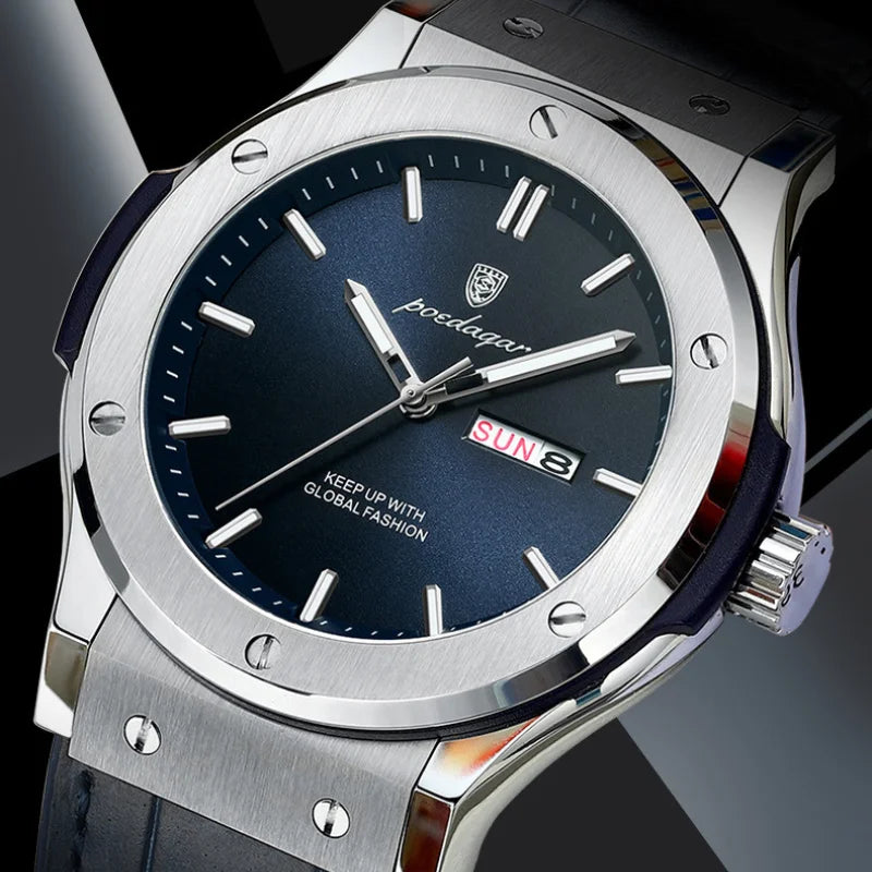 Men's Quartz Watch Original Series with Quartz Movement 41mm Dial Day Date Calendar Luminous Function Leather Silicone Strap