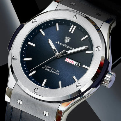 Men's Quartz Watch Original Series with Quartz Movement 41mm Dial Day Date Calendar Luminous Function Leather Silicone Strap