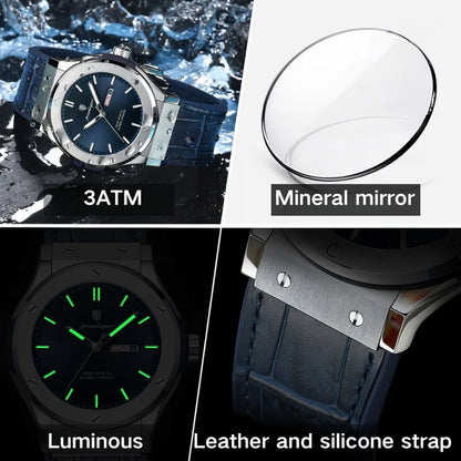 Men's Quartz Watch Original Series with Quartz Movement 41mm Dial Day Date Calendar Luminous Function Leather Silicone Strap