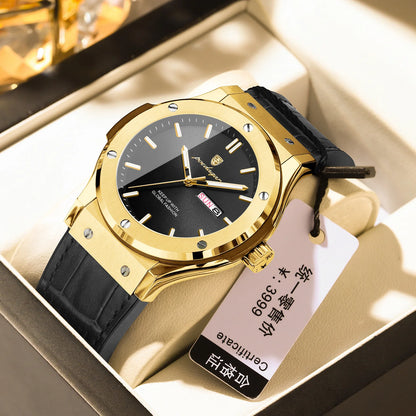 Men's Quartz Watch Original Series with Quartz Movement 41mm Dial Day Date Calendar Luminous Function Leather Silicone Strap