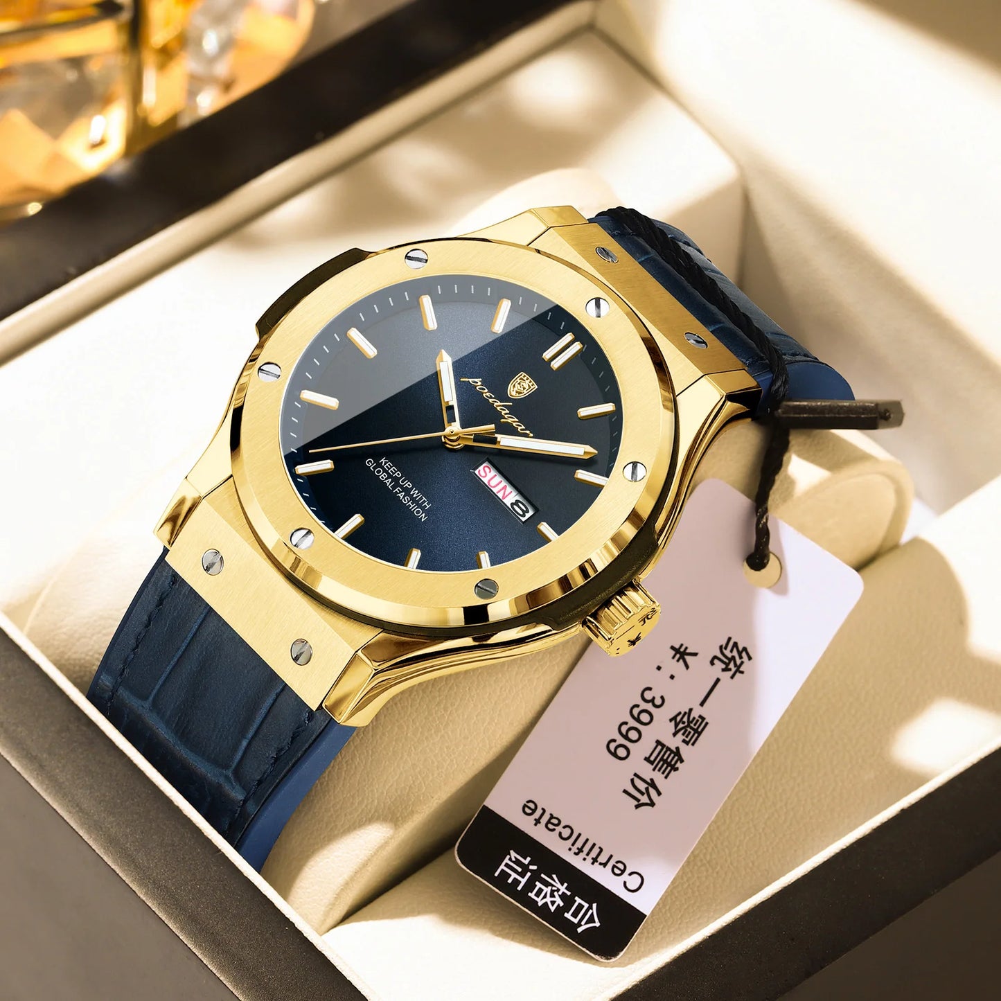 Men's Quartz Watch Original Series with Quartz Movement 41mm Dial Day Date Calendar Luminous Function Leather Silicone Strap