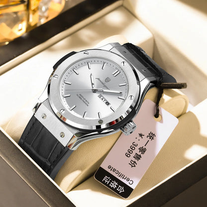 Men's Quartz Watch Original Series with Quartz Movement 41mm Dial Day Date Calendar Luminous Function Leather Silicone Strap